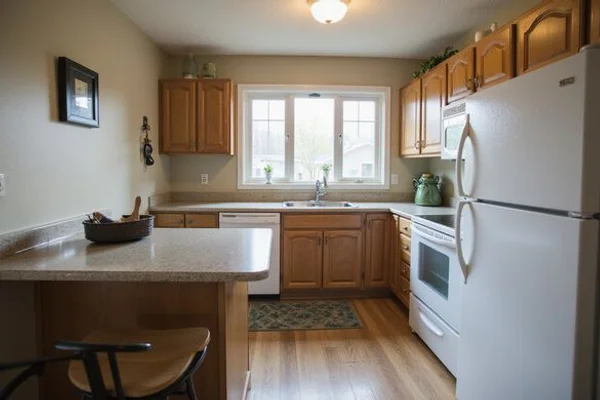 Tidy tenant-occupied duplex kitchen ready for a showing