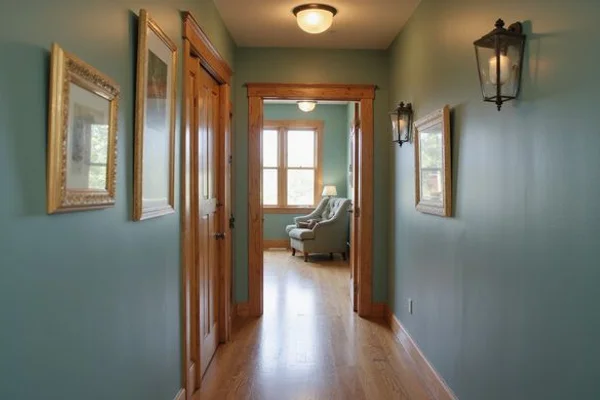 Freshly painted hallway with original oak trim