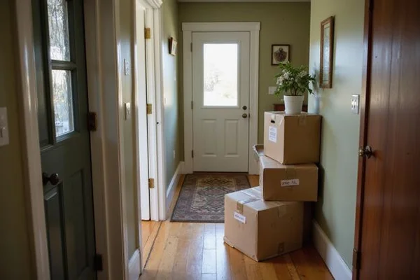 Labeled boxes for keep, donate and estate sale in a Duluth home clean-out