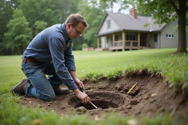 Septic inspector checking a drainfield in St. Louis County