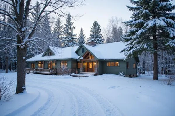Snow-covered cabin listed for winter sale near the North Shore