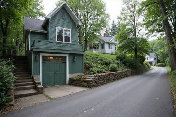 Steep Duluth street with a detached garage tucked into the hillside