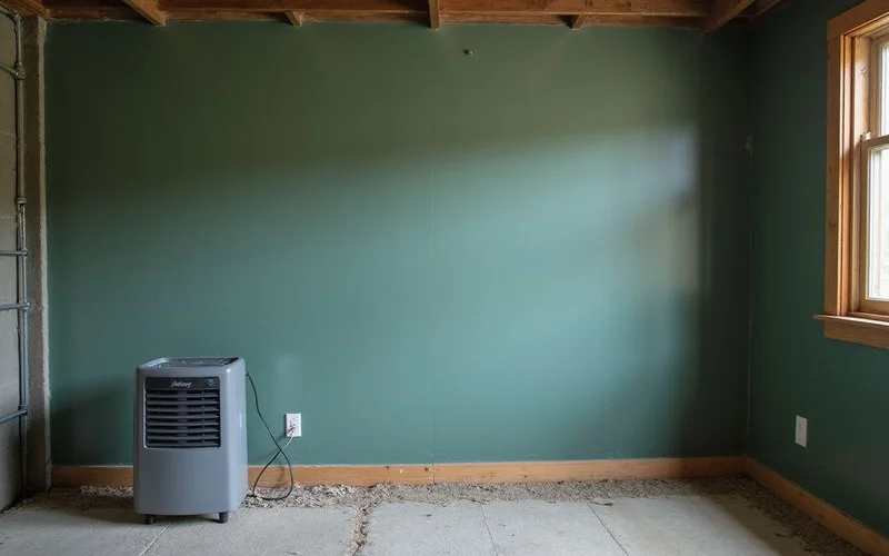 Basement wall with a dehumidifier in an older hillside home