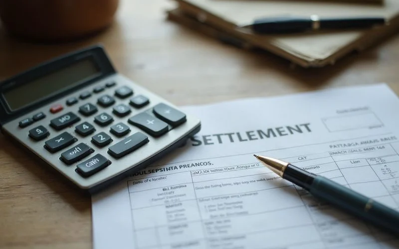 Calculator, pen and printed settlement statement