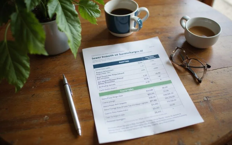 Cost table: repair items, surcharge and grant offset