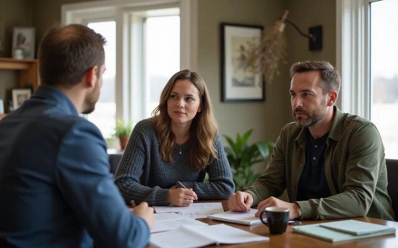 Couple meeting with a lender about bridge financing
