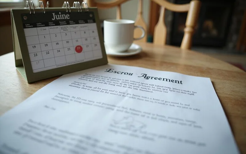 Escrow agreement next to a calendar showing June 1