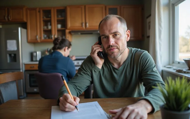 Homeowner calling the mortgage lender and taking notes