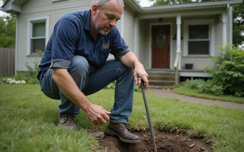 Septic inspector with a probe at a drainfield