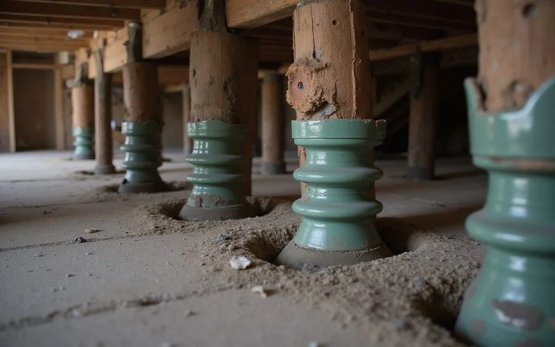 Knob-and-tube wiring between floor joists