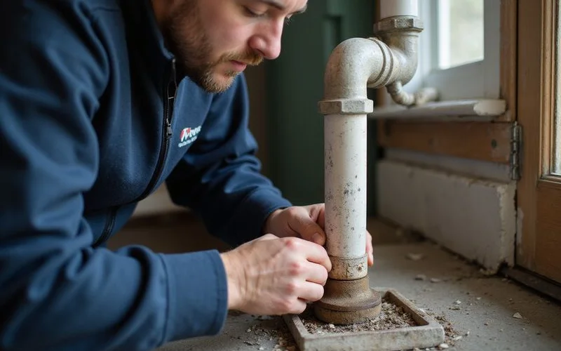 Plumber doing a scratch test on a water service line