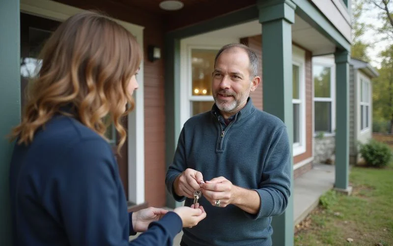 Property manager handing keys to a new tenant