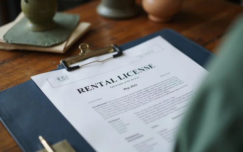Rental license and inspection report in a folder