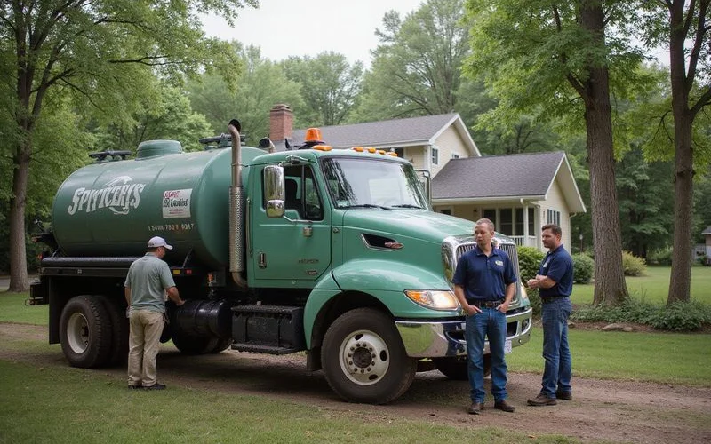 Septic pumping truck at a rural home in St. Louis County