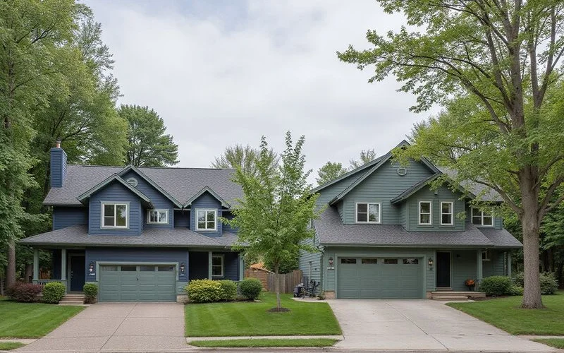 Two similar Duluth houses, one with a lake view and garage
