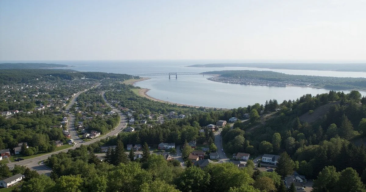 Aerial view of Duluth hillside neighborhoods and Lake Superior