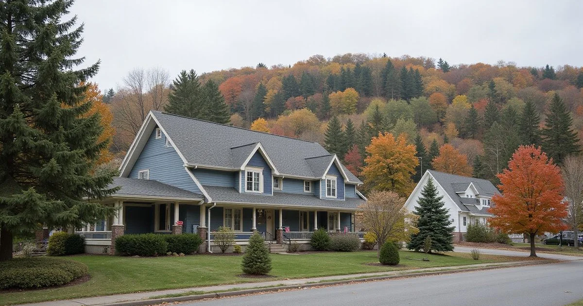 Duluth's medical district and hillside homes near downtown on an overcast fall day