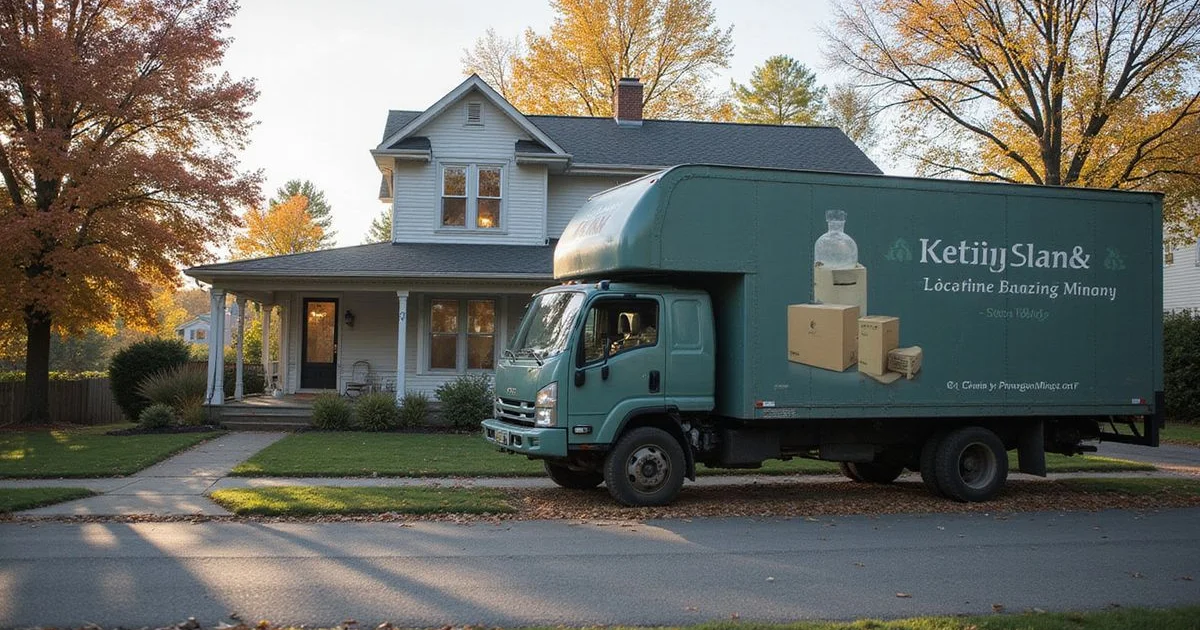 Moving truck in front of a Duluth house on a fall morning