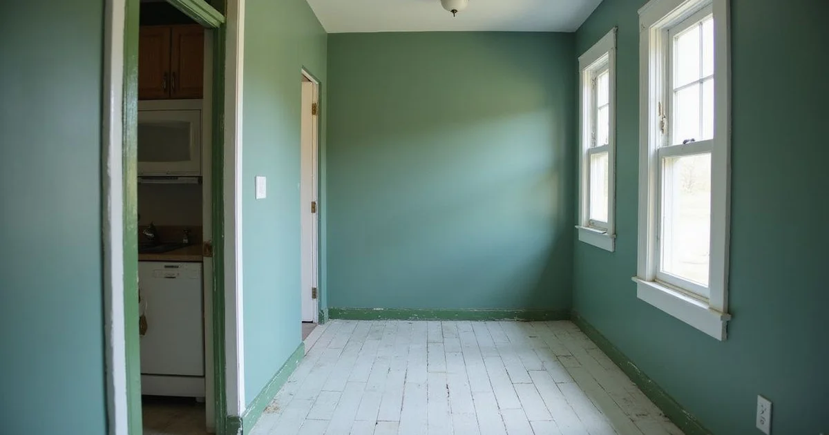 Fresh paint and painter's tape in a hallway of an older Duluth home