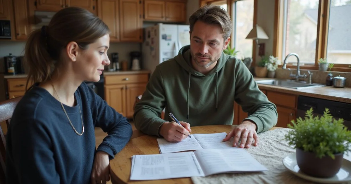 Seller filling out a disclosure form at a kitchen table in an older Duluth home