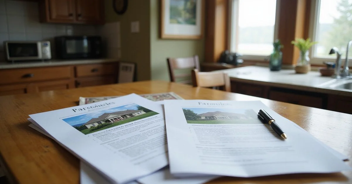 Two printed listing proposals side by side on a dining table