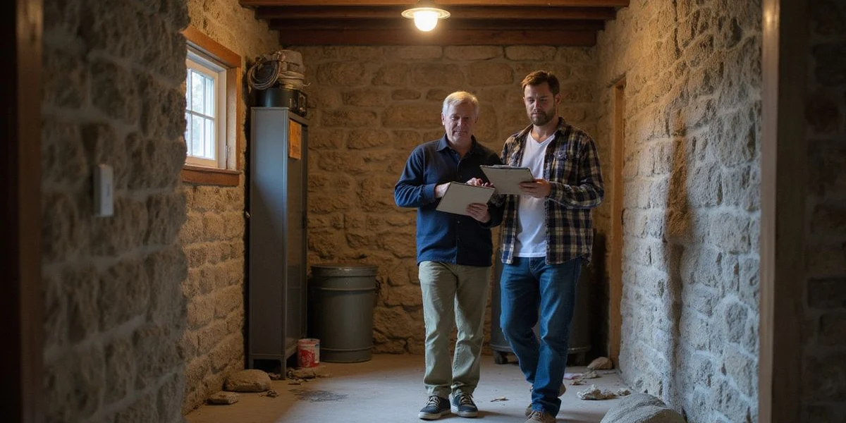 Pre-listing walkthrough in the fieldstone basement of a century-old Duluth home