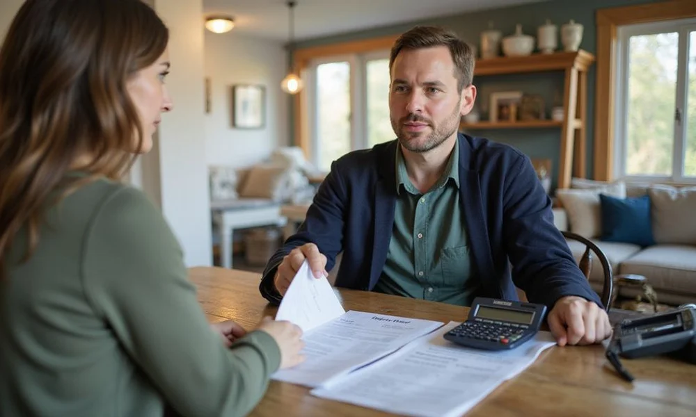 Calculator and printed seller net sheet on a kitchen table