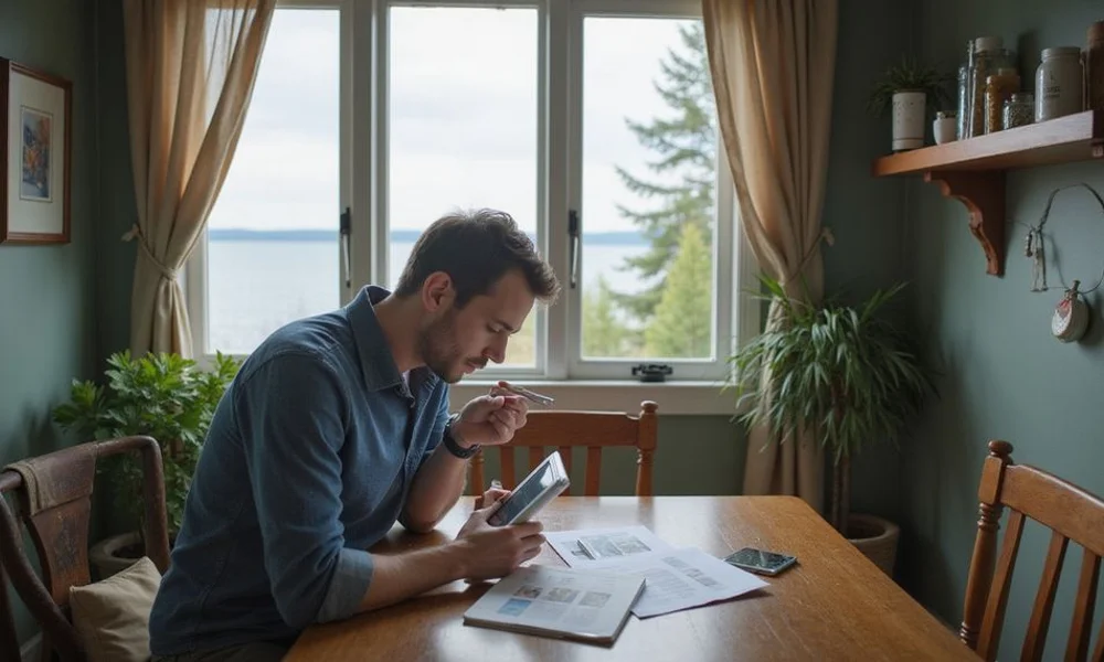 Duluth homeowner reading a seller guide at a kitchen table