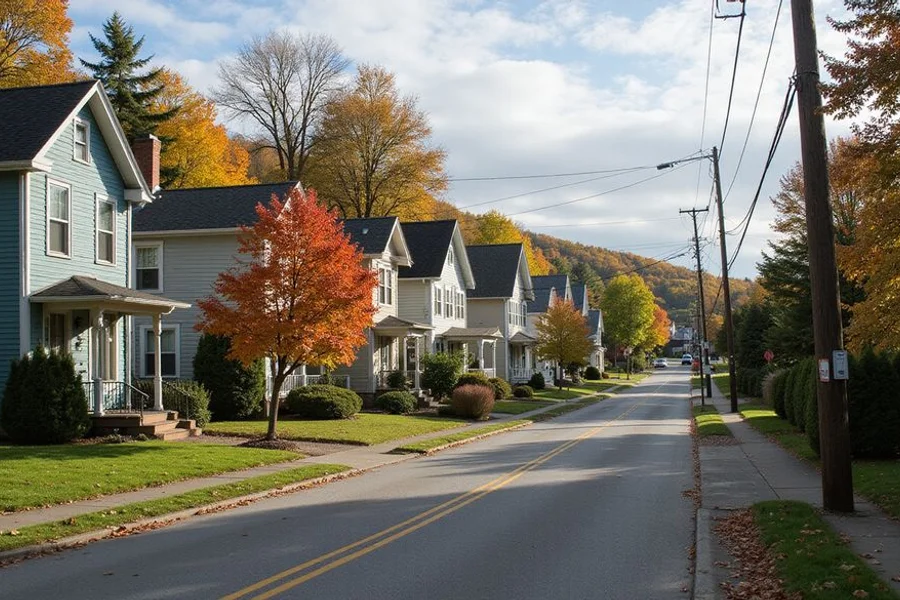Duluth neighborhood street with older homes and fall maples