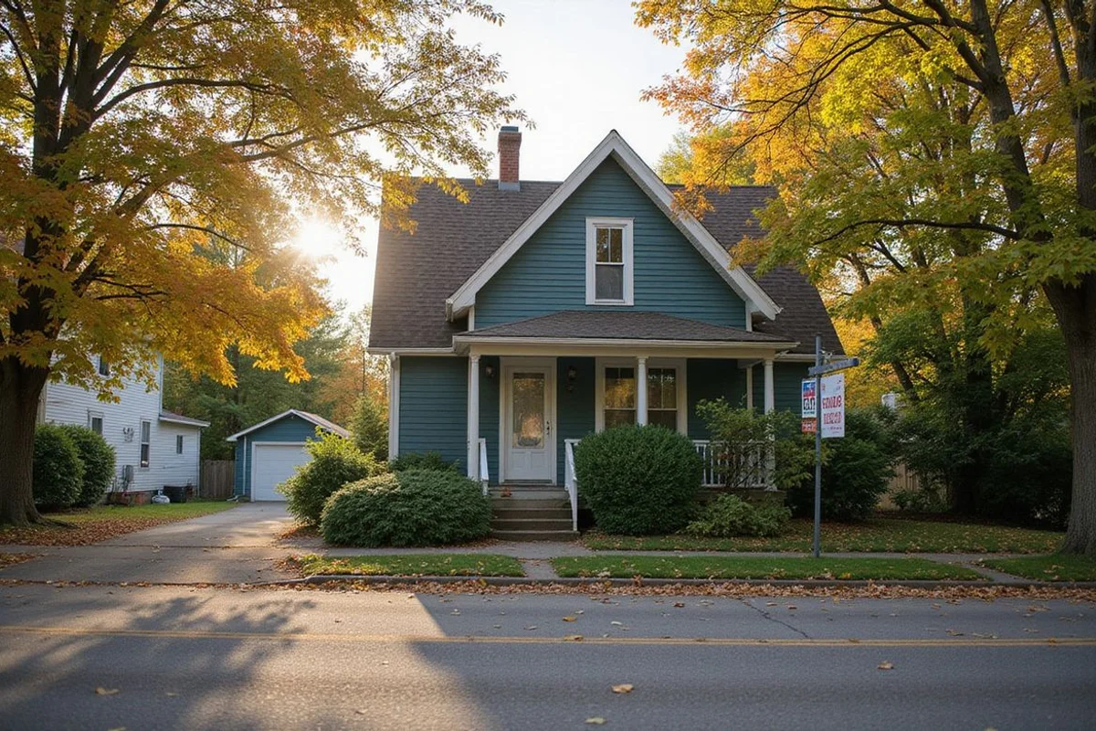 Duluth-area home with a for-sale sign on a tree-lined residential street