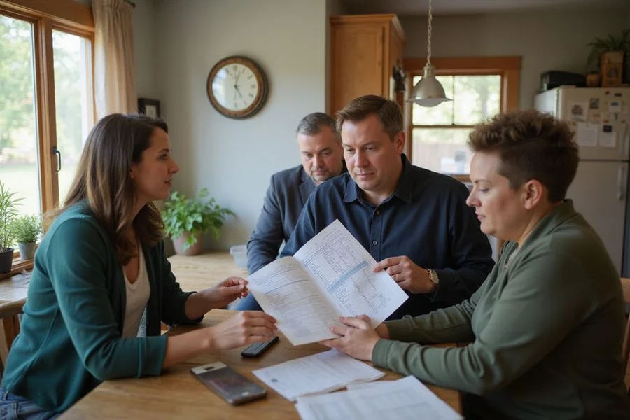 Reviewing a printed net sheet with Duluth homeowners at their kitchen table